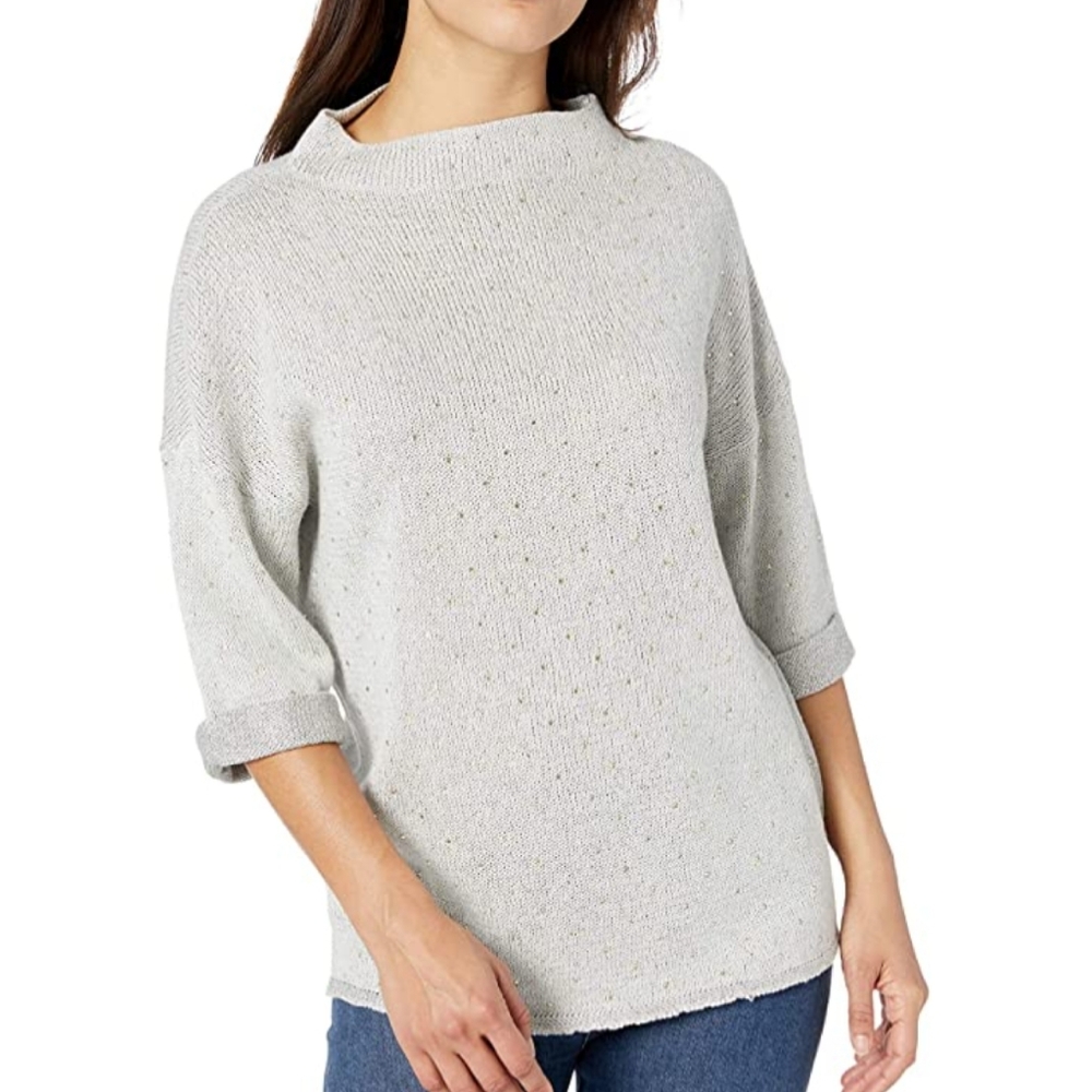 Nic + Zoe Twinkle Embellished Sweater Top Gray Pullover Sequin Knit Women’s M